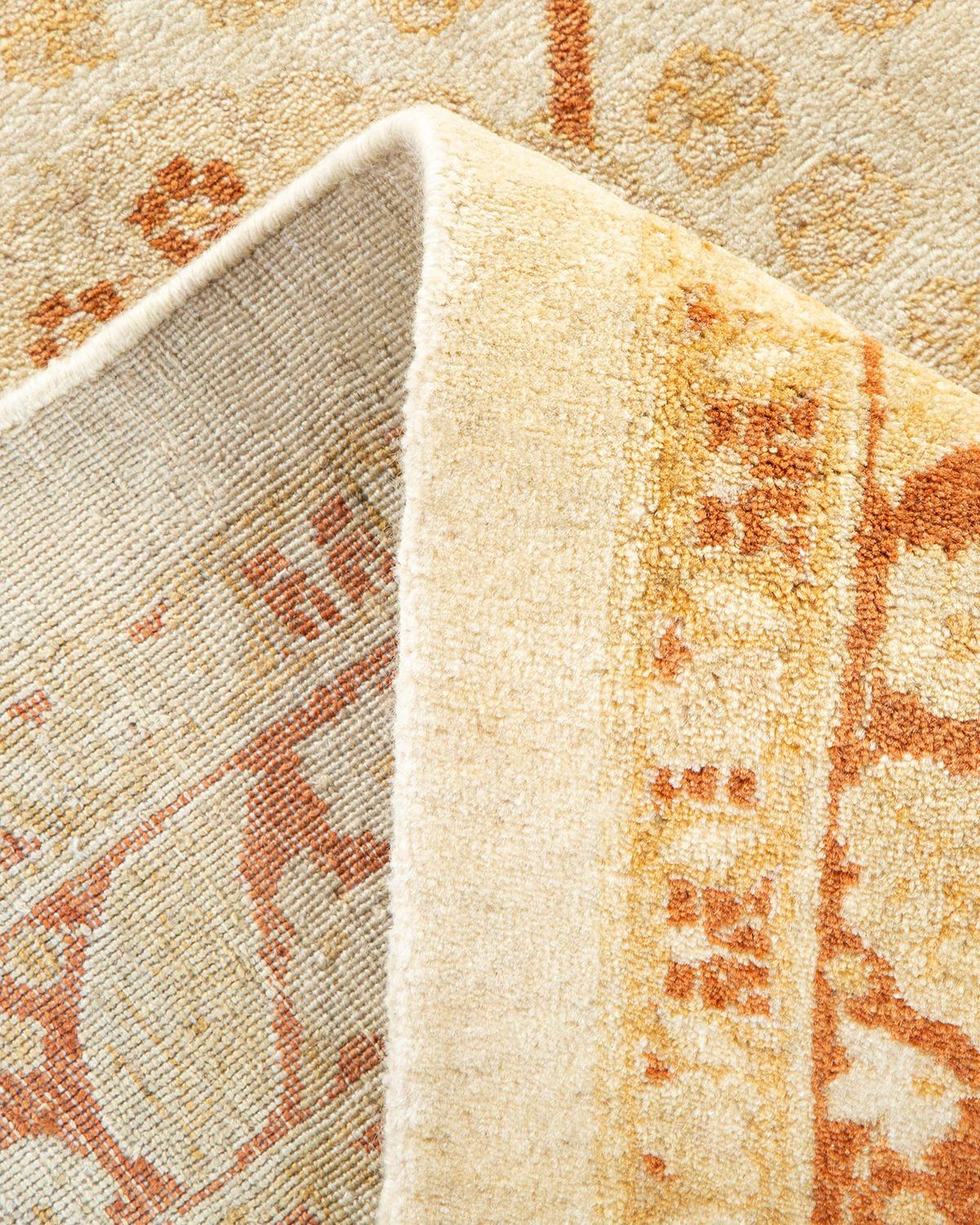 Pakistani One-Of-A-Kind Hand Made Traditional Mogul Ivory Area Rug For Sale