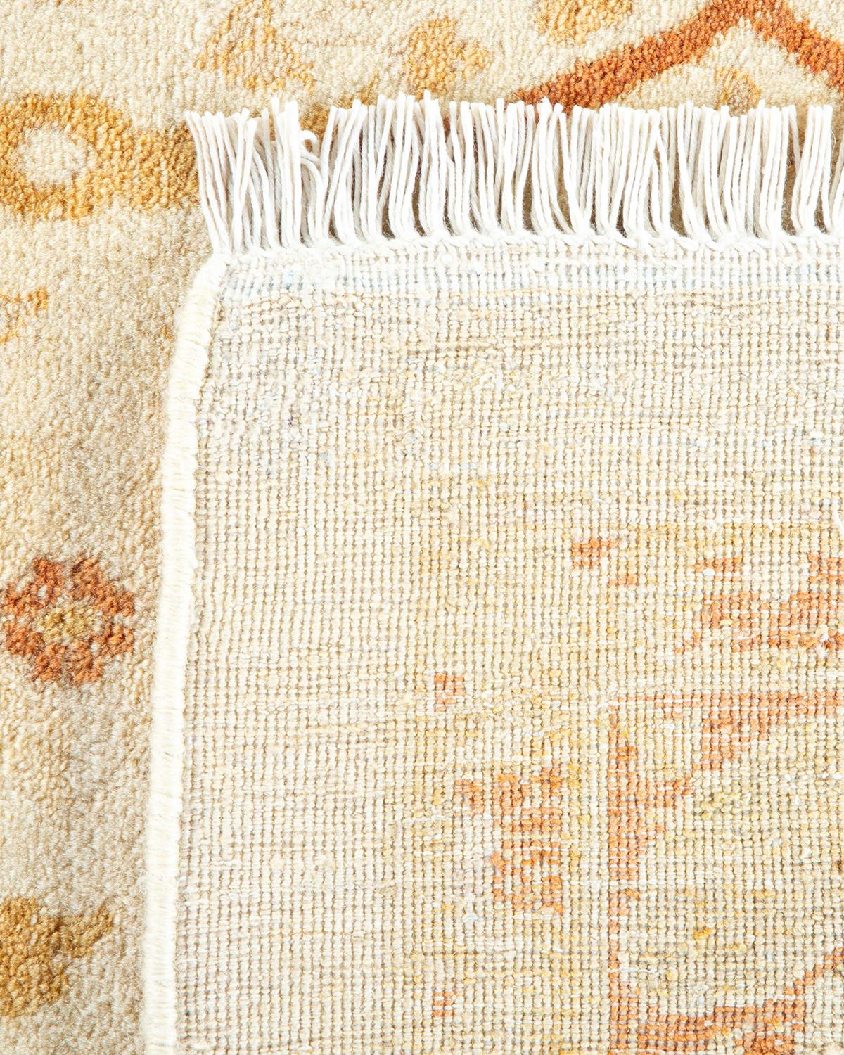Hand-Knotted One-Of-A-Kind Hand Made Traditional Mogul Ivory Area Rug For Sale