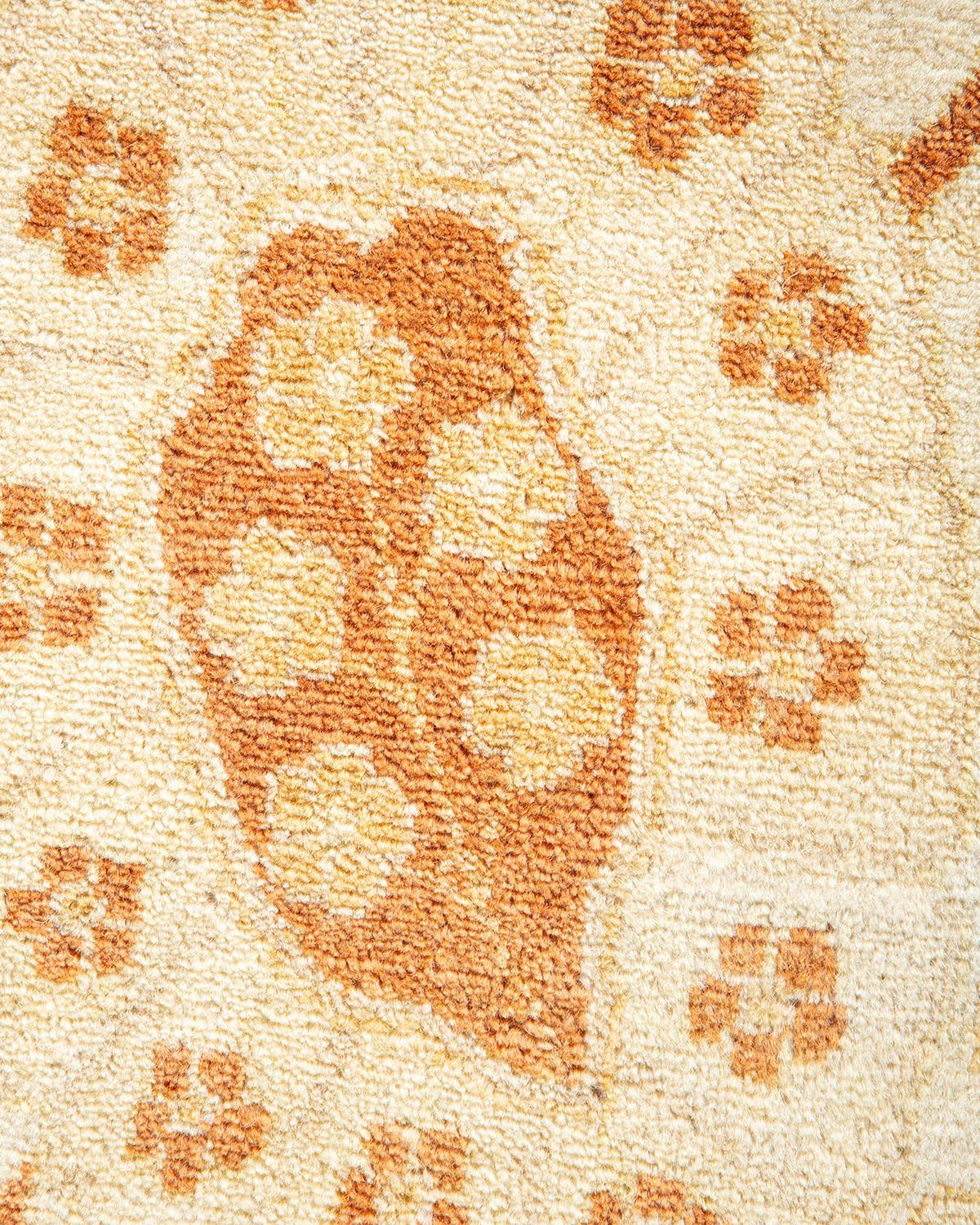 Contemporary One-Of-A-Kind Hand Made Traditional Mogul Ivory Area Rug For Sale