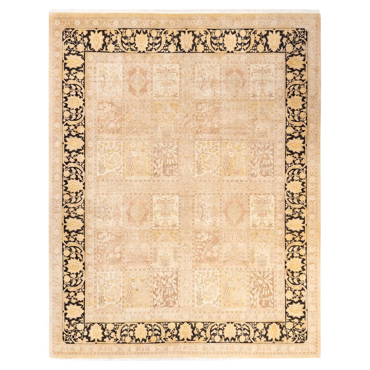 Tapis traditionnel ivoire Mogul unique en son genre fabriqué à la main