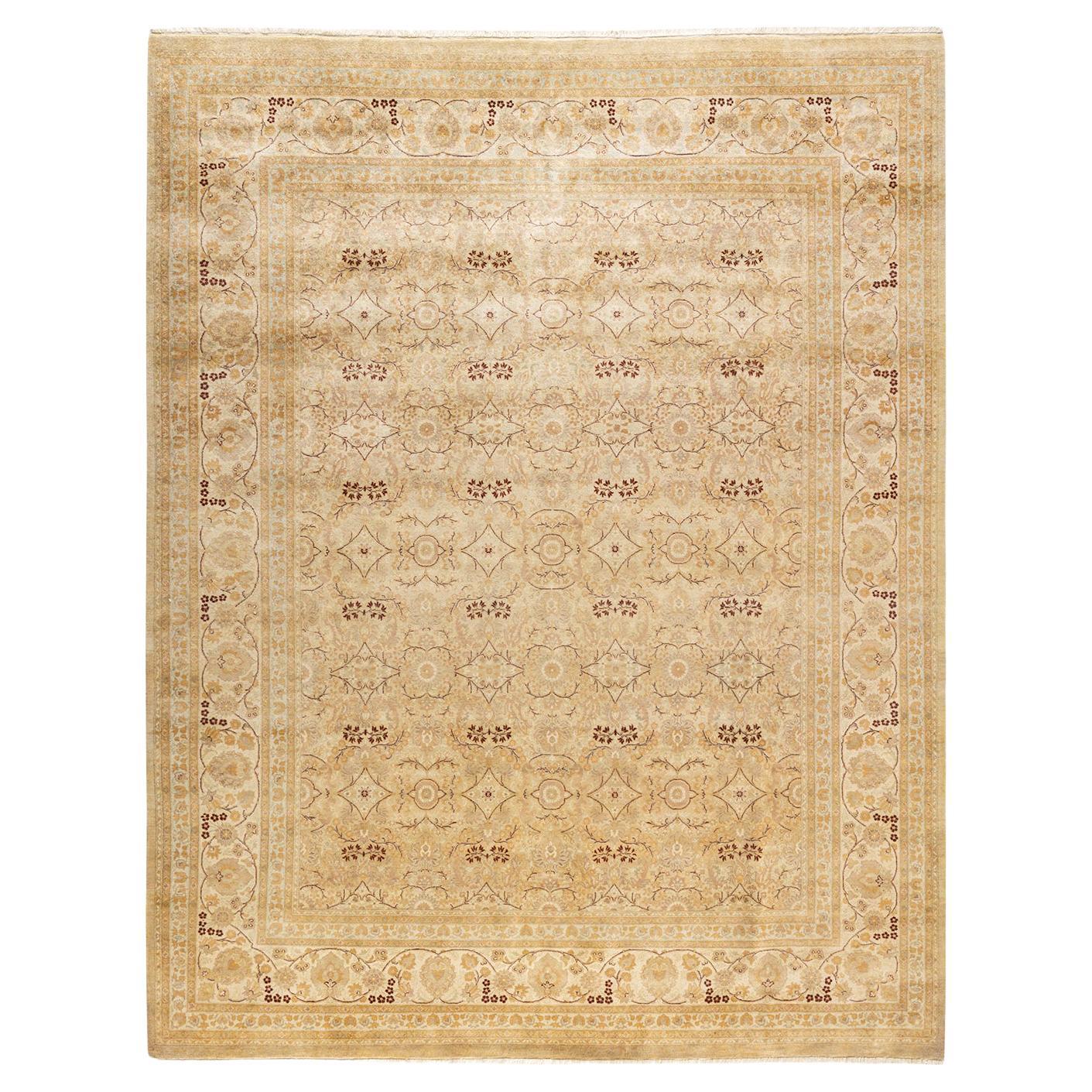 Tapis traditionnel ivoire Mogul unique en son genre fabriqué à la main