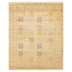 Tapis traditionnel Mogul ivoire unique en son genre fabriqué à la main