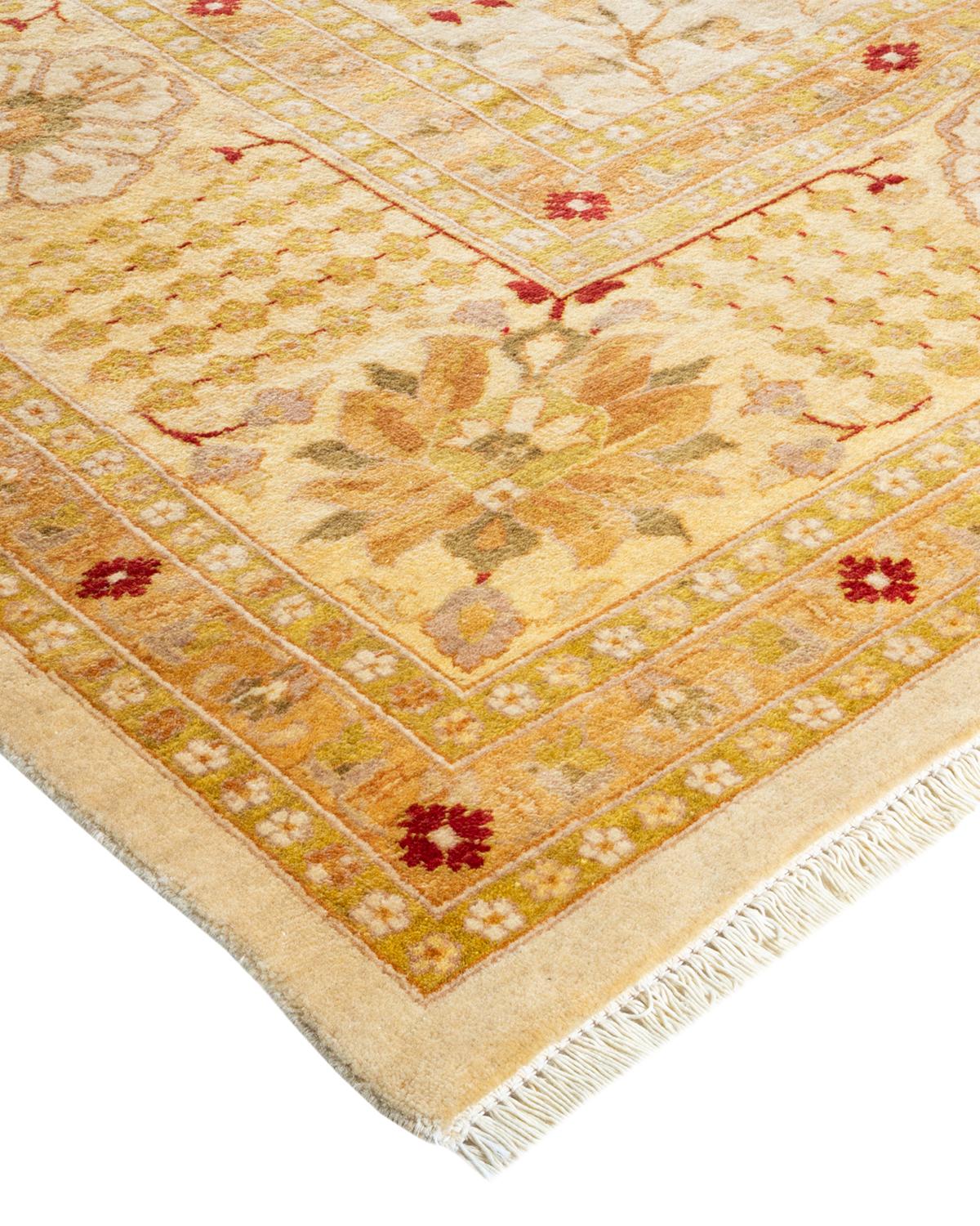 Wool One-of-a-kind Hand Made Traditional Mogul Ivory Area Rug For Sale