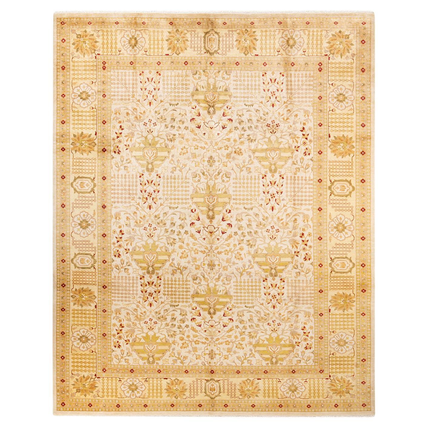 One-of-a-kind Hand Made Traditional Mogul Ivory Area Rug For Sale