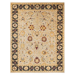 One-Of-A-Kind Hand Made Traditional Mogul Ivory Area Rug