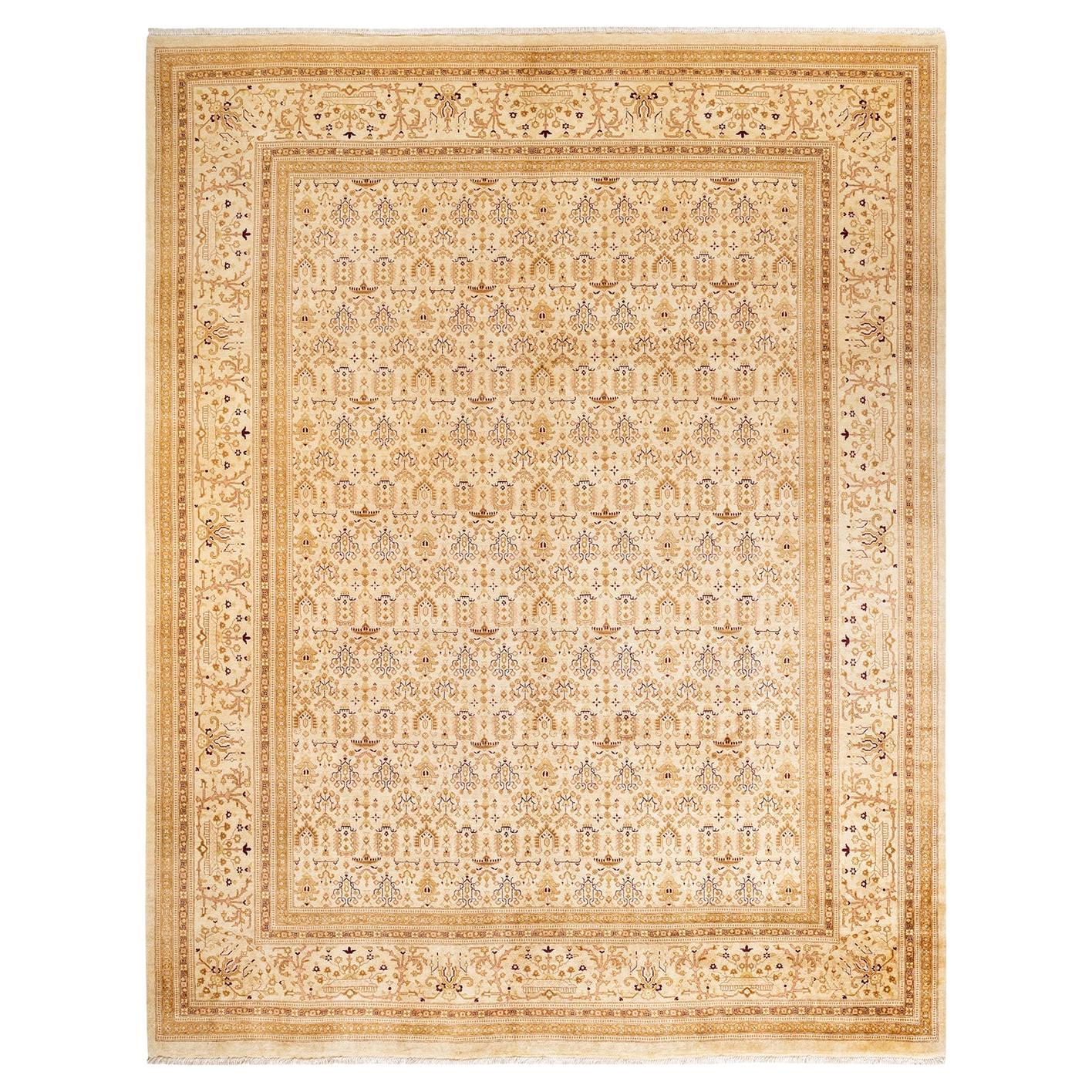 Tapis traditionnel Mogul ivoire unique en son genre fabriqué à la main