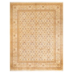 Tapis traditionnel Mogul ivoire unique en son genre fabriqué à la main