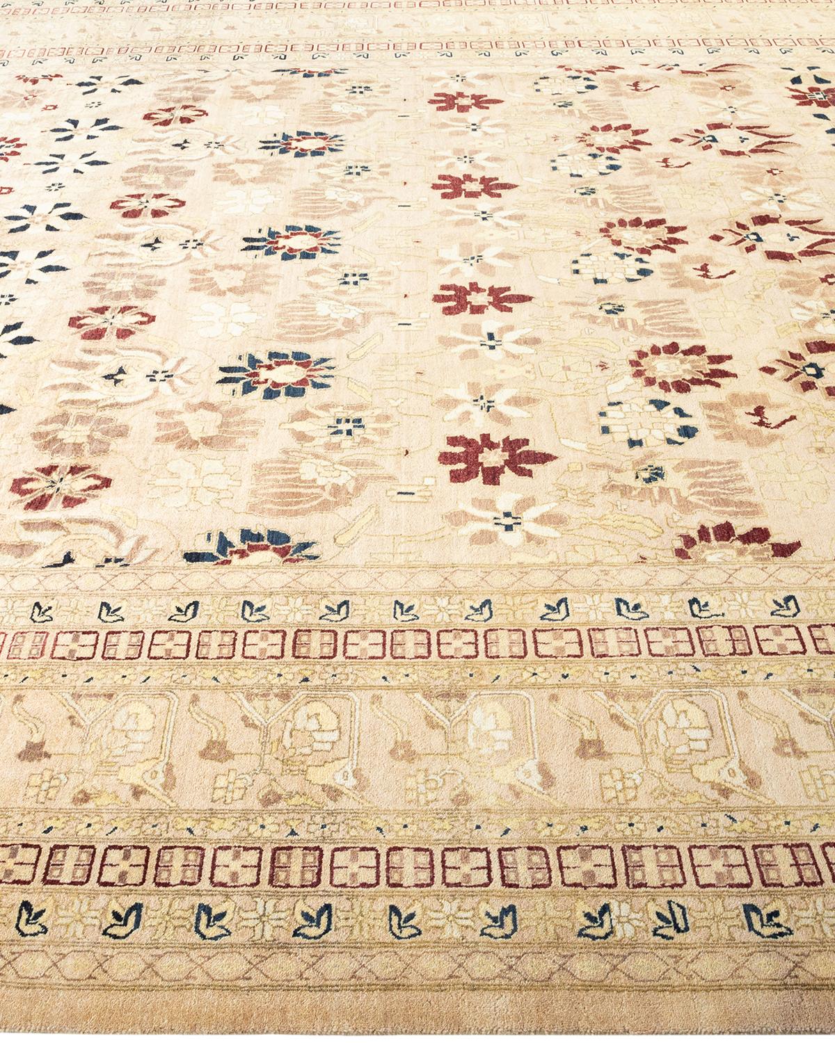 One-of-a-kind Hand Made Traditional Mogul Ivory Area Rug In New Condition For Sale In Norwalk, CT