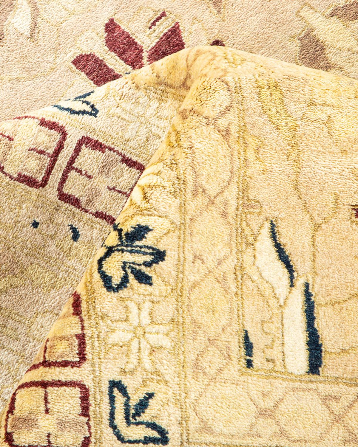 Other One-of-a-Kind Hand Made Traditional Mogul Ivory Area Rug For Sale
