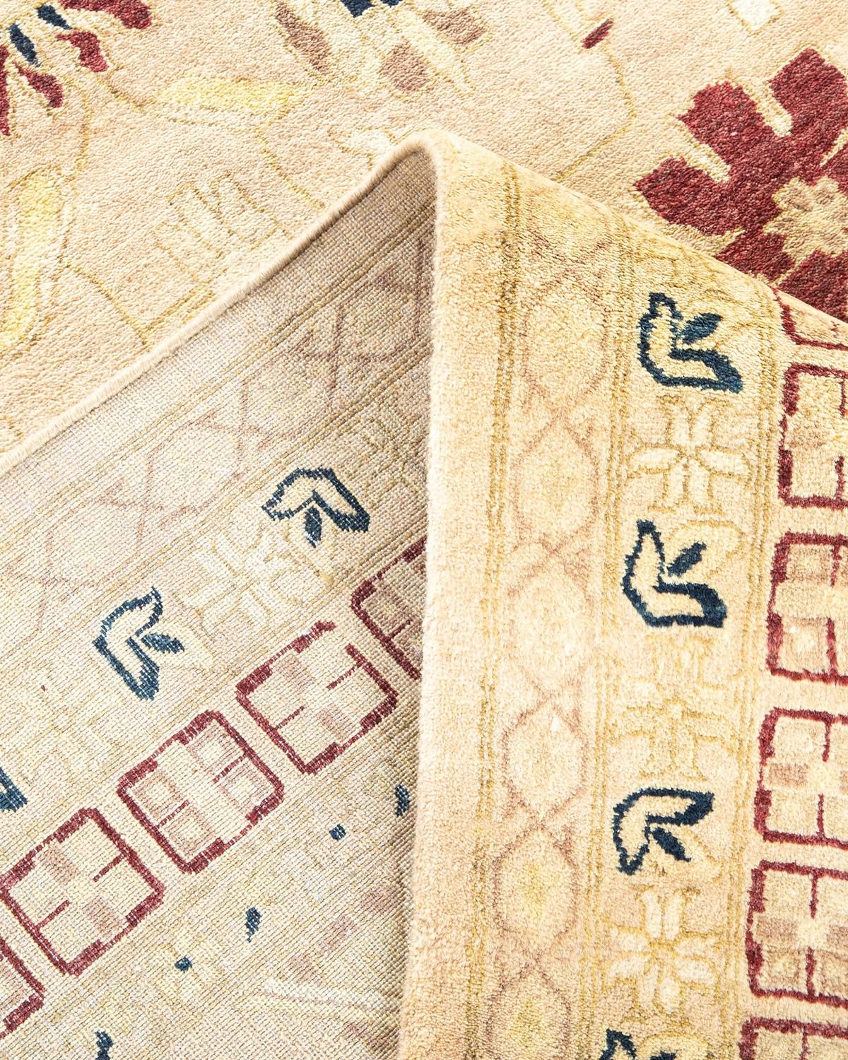 Pakistani One-of-a-Kind Hand Made Traditional Mogul Ivory Area Rug For Sale