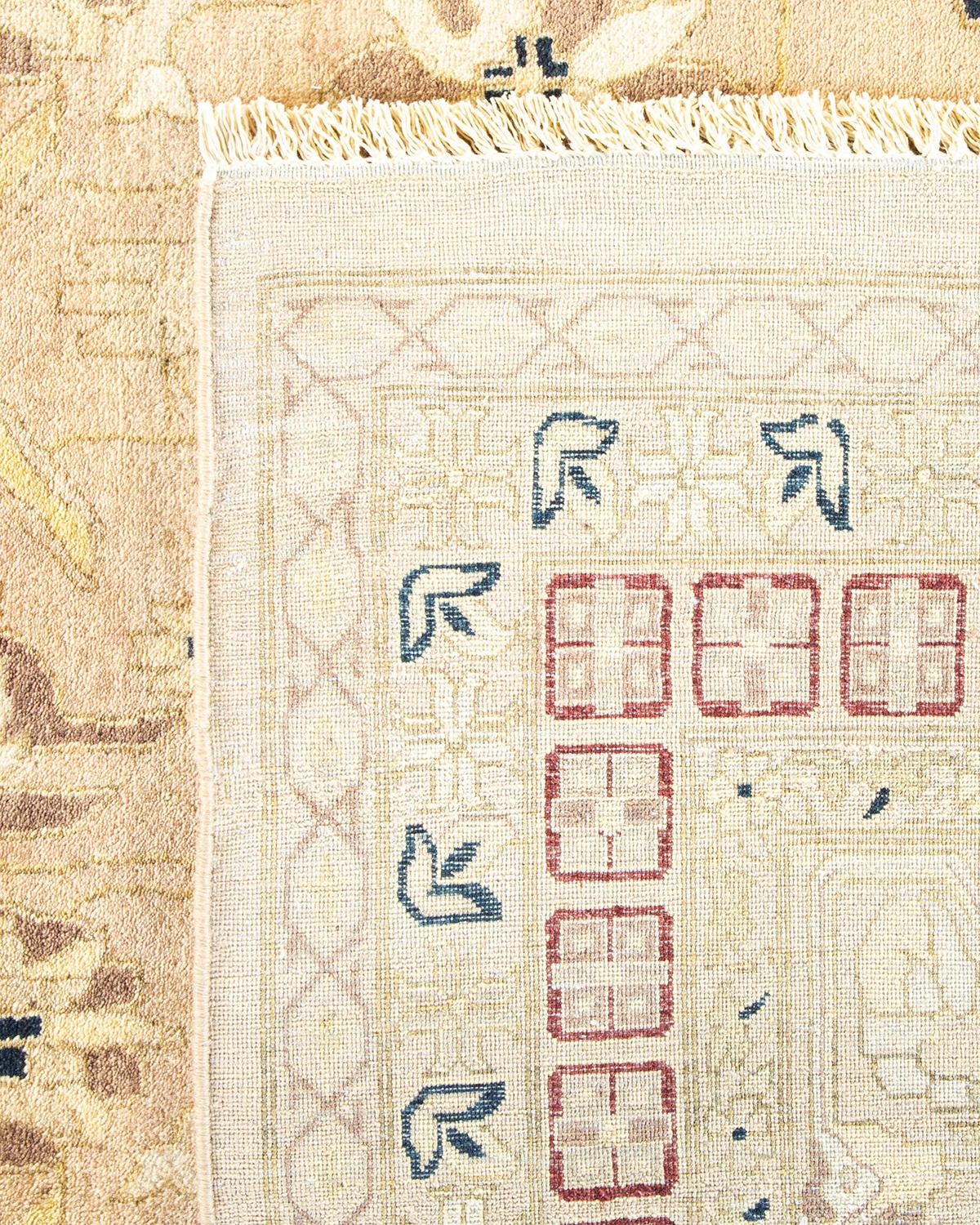Hand-Knotted One-of-a-Kind Hand Made Traditional Mogul Ivory Area Rug For Sale