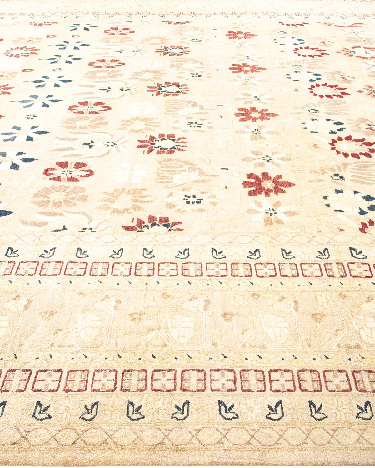 One-of-a-Kind Hand Made Traditional Mogul Ivory Area Rug In New Condition For Sale In Norwalk, CT