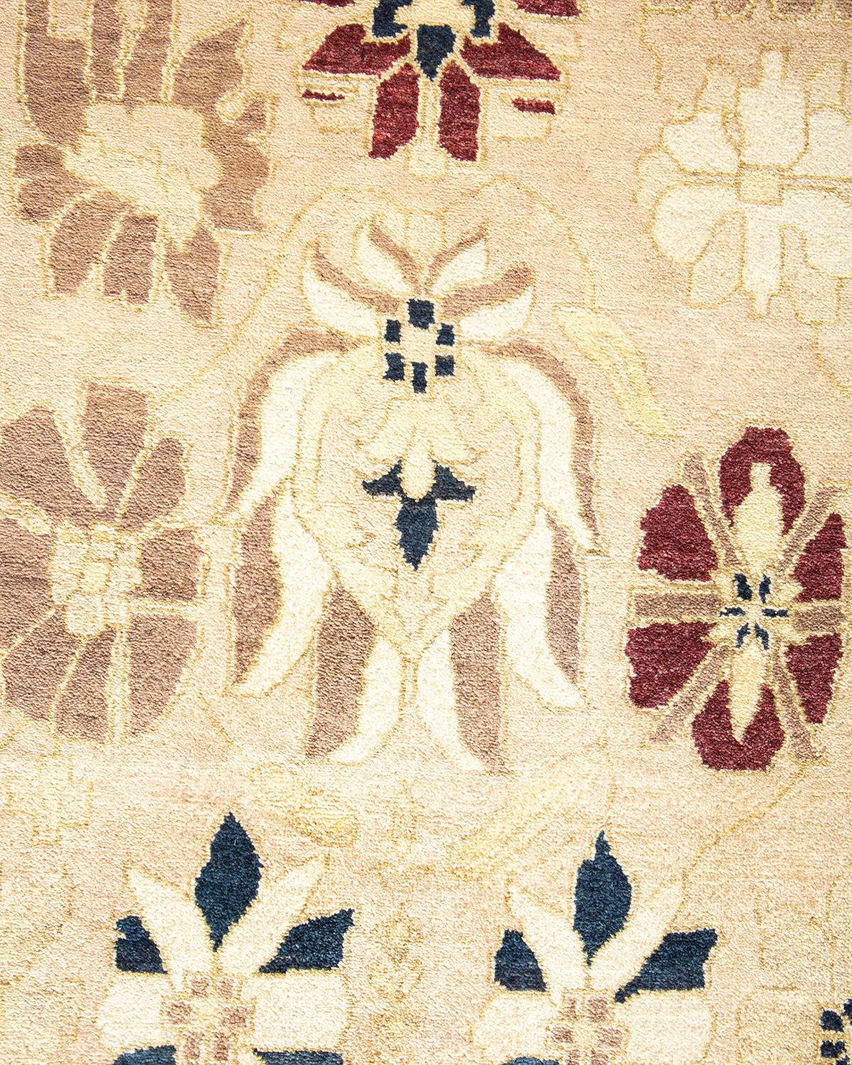 Contemporary One-of-a-Kind Hand Made Traditional Mogul Ivory Area Rug For Sale