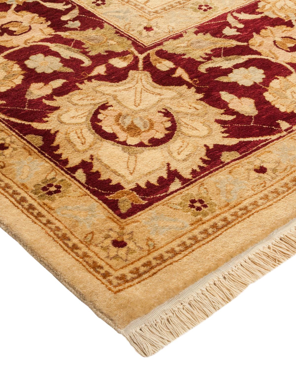 Wool One-of-a-Kind Hand Made Traditional Mogul Ivory Area Rug For Sale