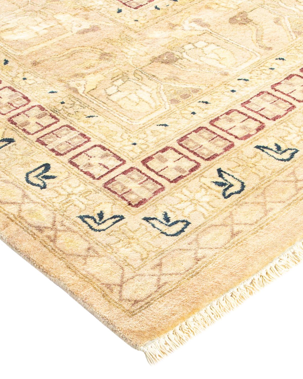 Wool One-of-a-Kind Hand Made Traditional Mogul Ivory Area Rug For Sale