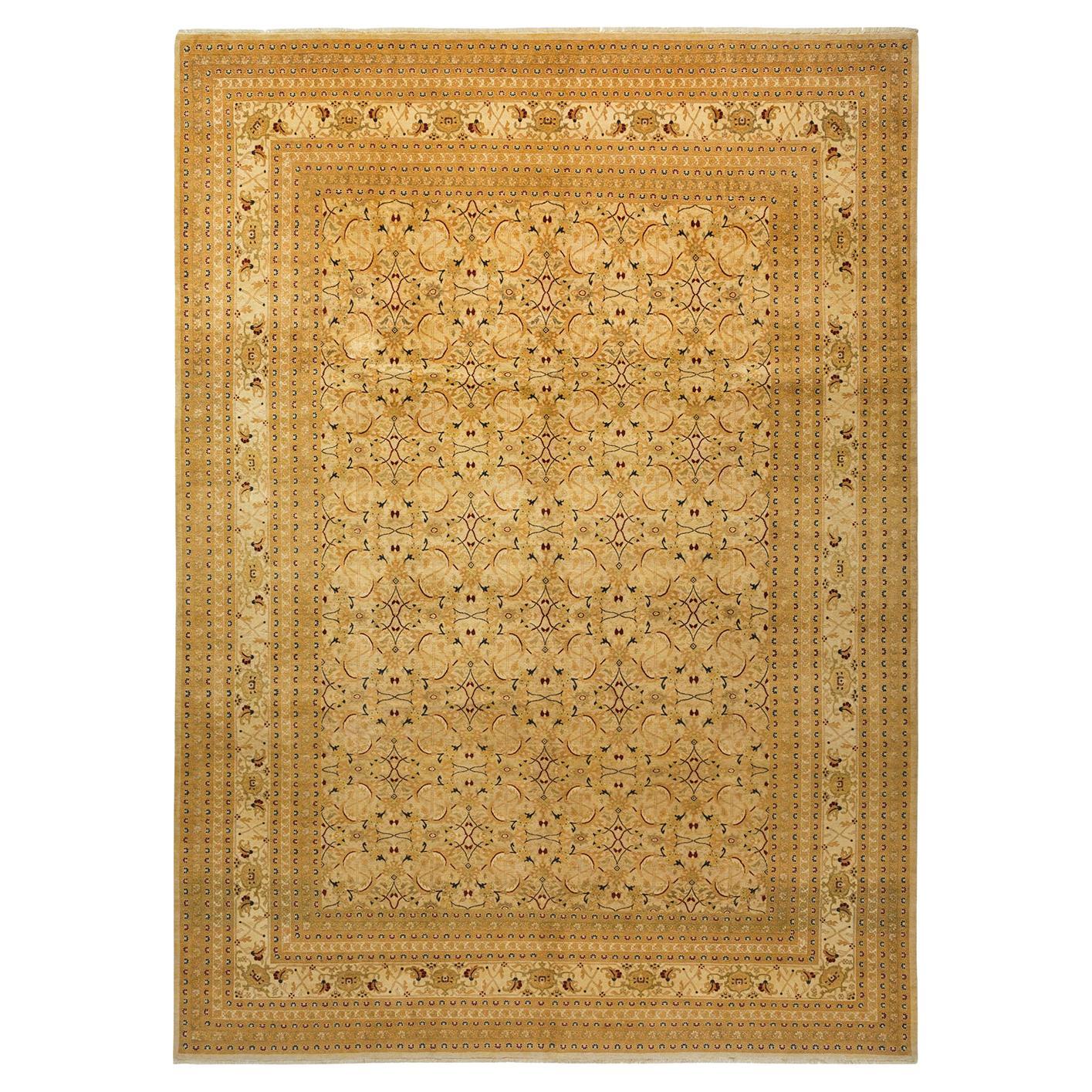 One-Of-A-Kind Hand Made Traditional Mogul Ivory Area Rug For Sale at ...