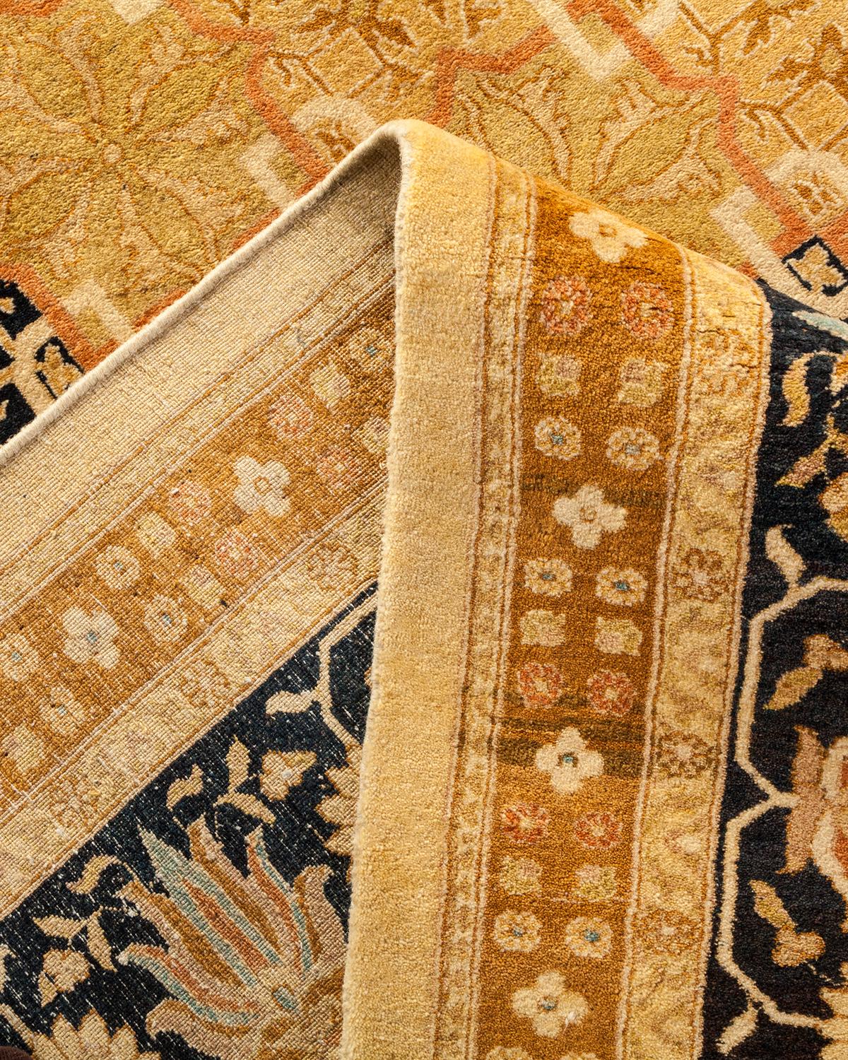 Pakistani One-of-a-Kind Hand Made Traditional Mogul Ivory Area Rug For Sale