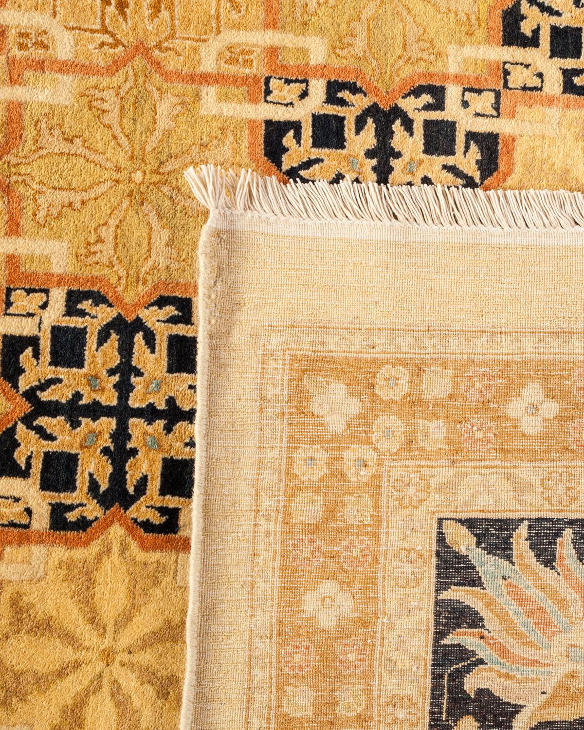 Hand-Knotted One-of-a-Kind Hand Made Traditional Mogul Ivory Area Rug For Sale