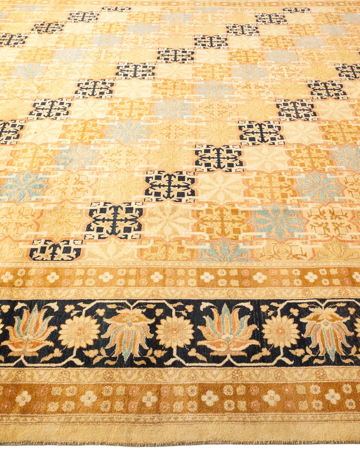 One-of-a-Kind Hand Made Traditional Mogul Ivory Area Rug In New Condition For Sale In Norwalk, CT