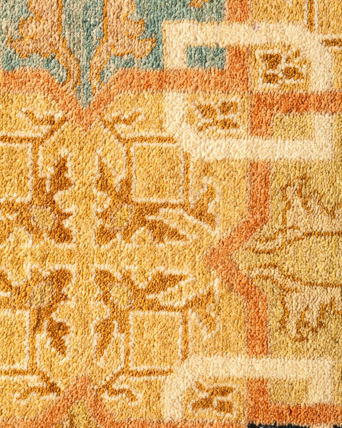 Contemporary One-of-a-Kind Hand Made Traditional Mogul Ivory Area Rug For Sale