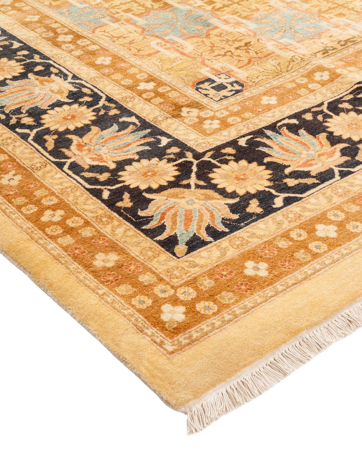 Wool One-of-a-Kind Hand Made Traditional Mogul Ivory Area Rug For Sale