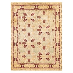 One-Of-A-Kind Hand Made Traditional Mogul Ivory Area Rug