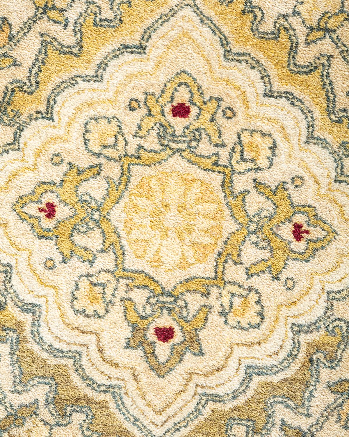 Contemporary One-of-a-Kind Hand Made Traditional Mogul Ivory Area Rug For Sale