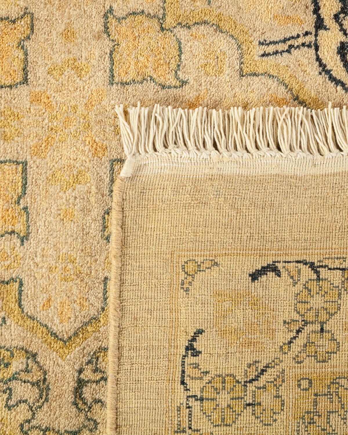 Hand-Knotted One-of-a-Kind Hand Made Traditional Mogul Ivory Area Rugal For Sale