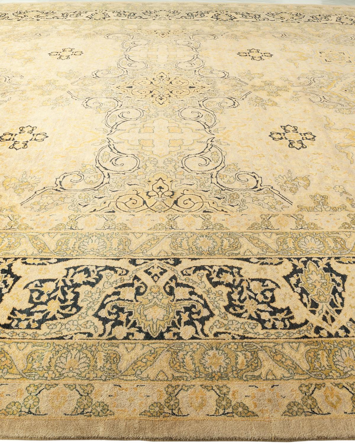 One-of-a-Kind Hand Made Traditional Mogul Ivory Area Rugal In New Condition For Sale In Norwalk, CT