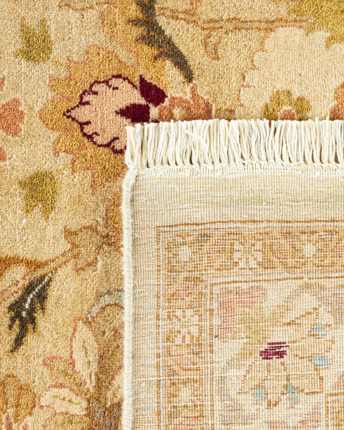 Hand-Knotted One-of-a-kind Hand Made Traditional Mogul Ivory Area Rug For Sale