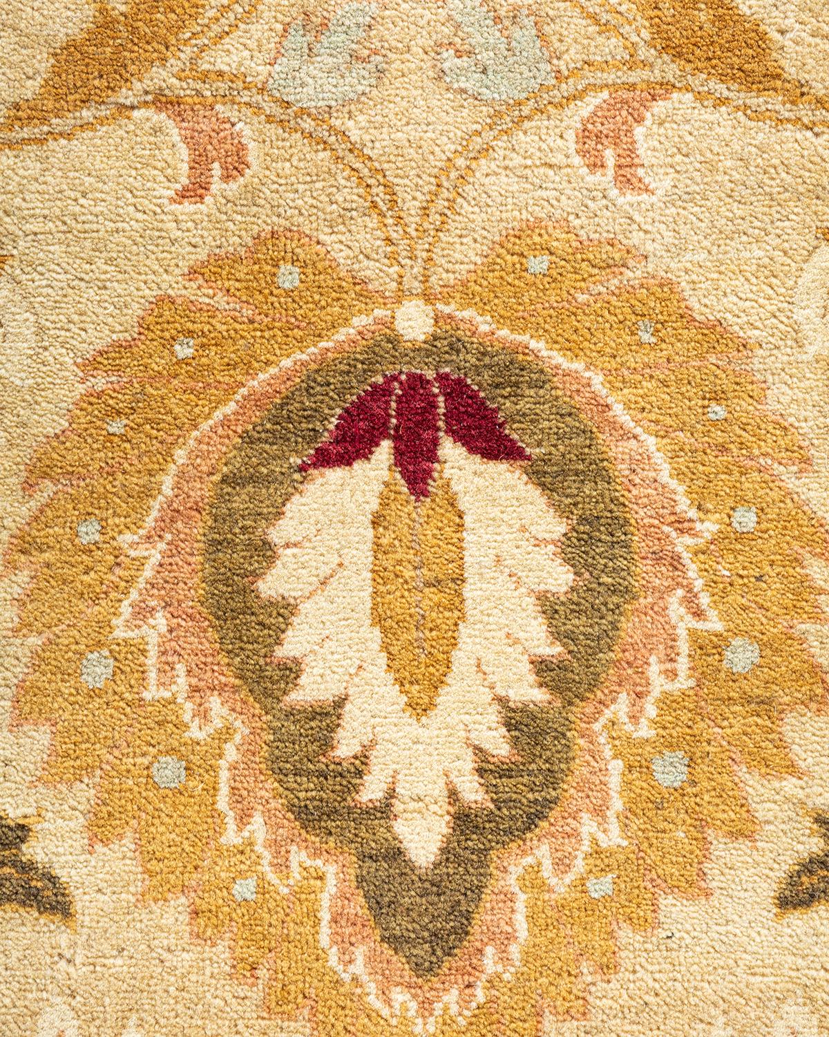 Contemporary One-of-a-kind Hand Made Traditional Mogul Ivory Area Rug For Sale