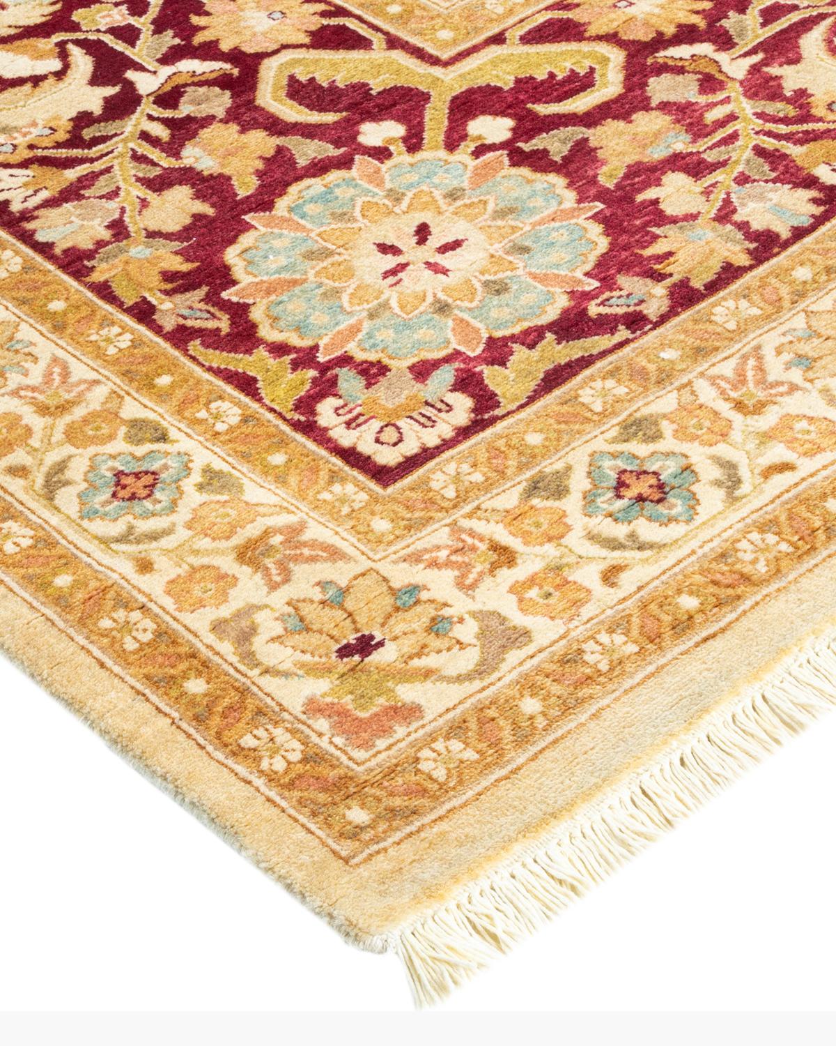 Wool One-of-a-kind Hand Made Traditional Mogul Ivory Area Rug For Sale