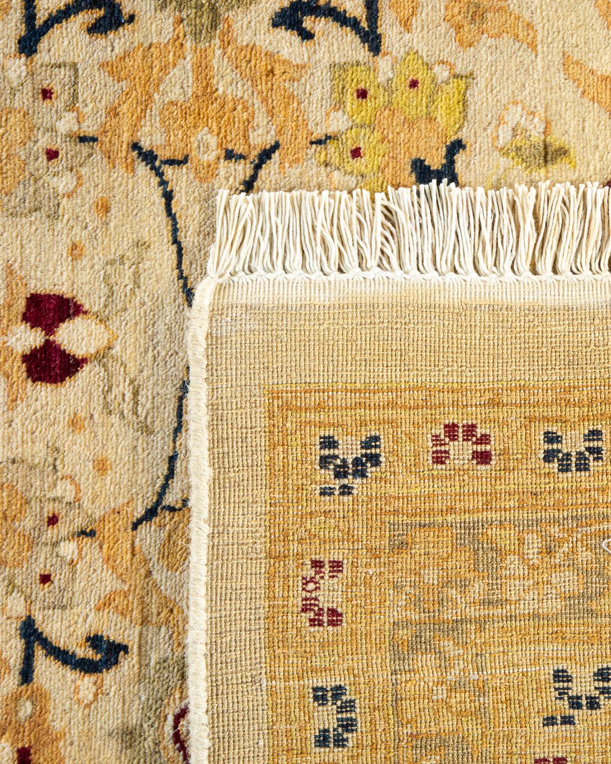 Hand-Knotted One-of-a-kind Hand Made Traditional Mogul Ivory Area Rug For Sale