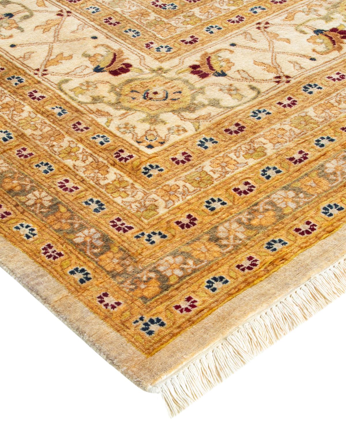 Wool One-of-a-kind Hand Made Traditional Mogul Ivory Area Rug For Sale