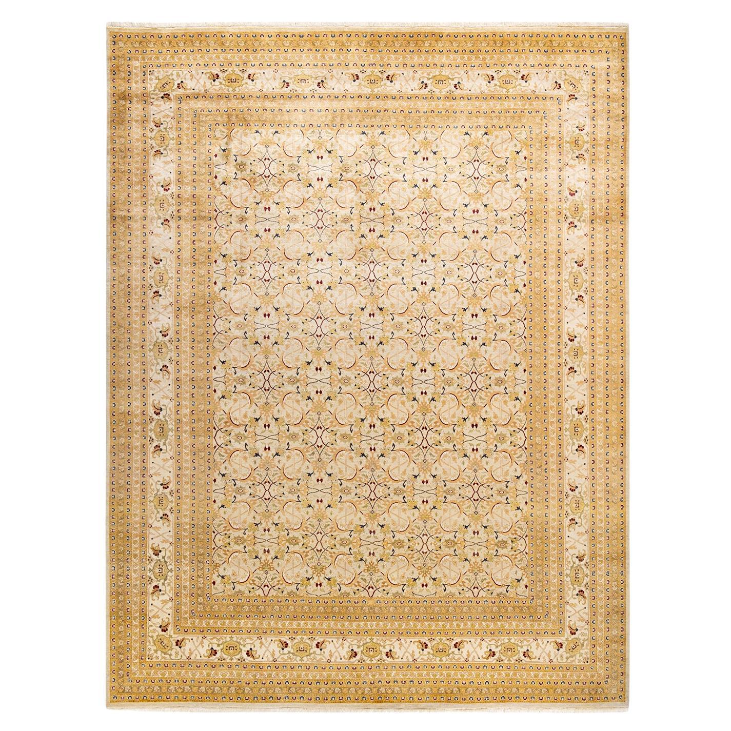 One-of-a-kind Hand Made Traditional Mogul Ivory Area Rug For Sale