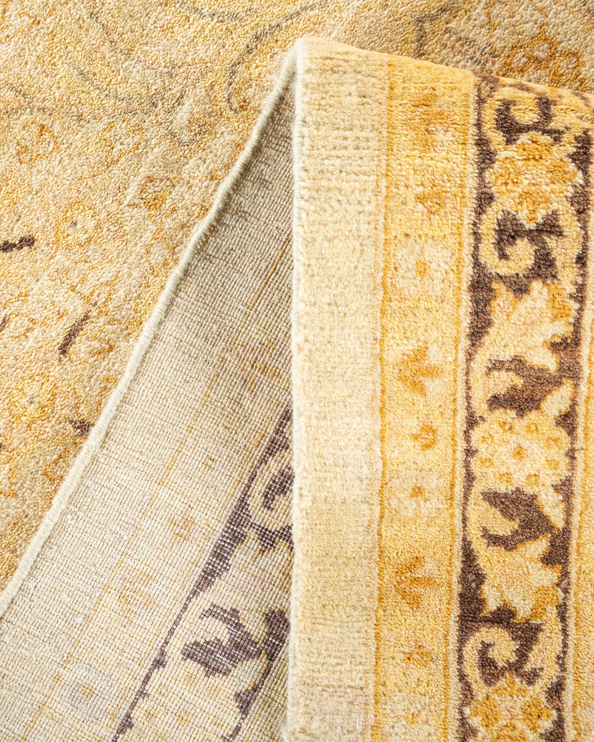 Pakistani One-Of-A-Kind Hand Made Traditional Mogul Ivory Area Rug For Sale
