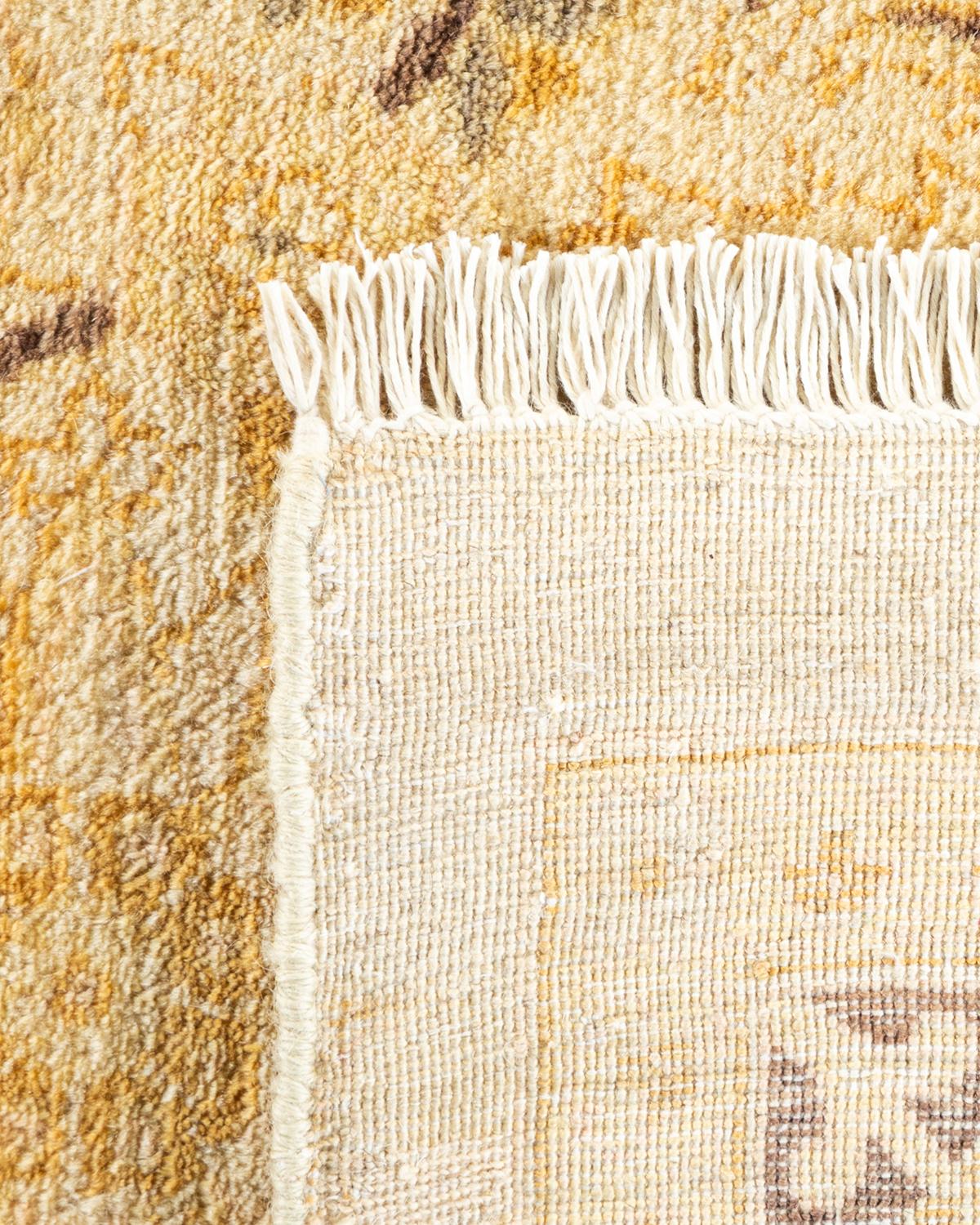 Hand-Knotted One-Of-A-Kind Hand Made Traditional Mogul Ivory Area Rug For Sale