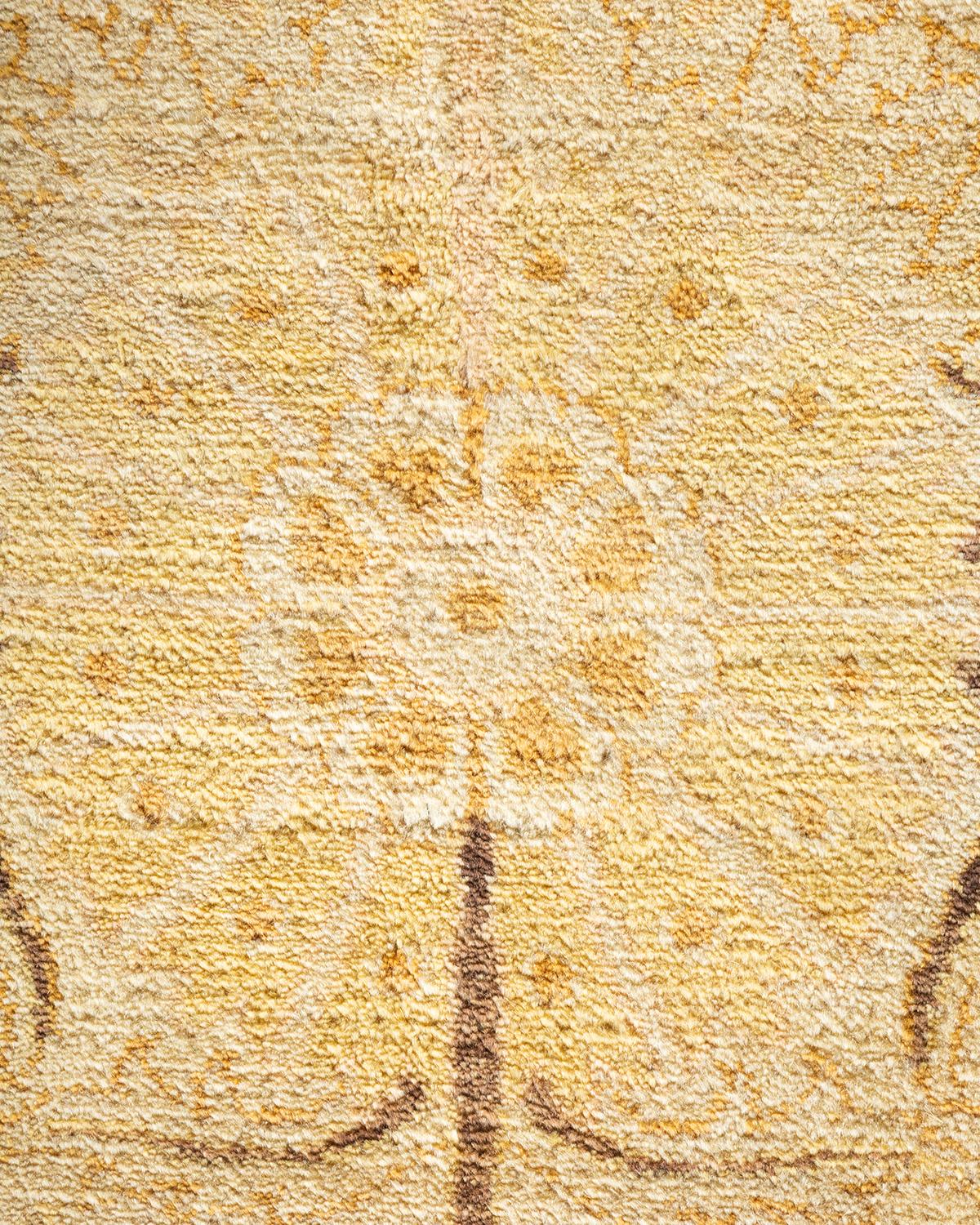 Contemporary One-Of-A-Kind Hand Made Traditional Mogul Ivory Area Rug For Sale