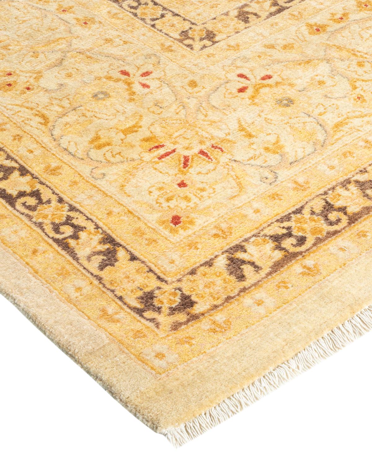 Wool One-Of-A-Kind Hand Made Traditional Mogul Ivory Area Rug For Sale