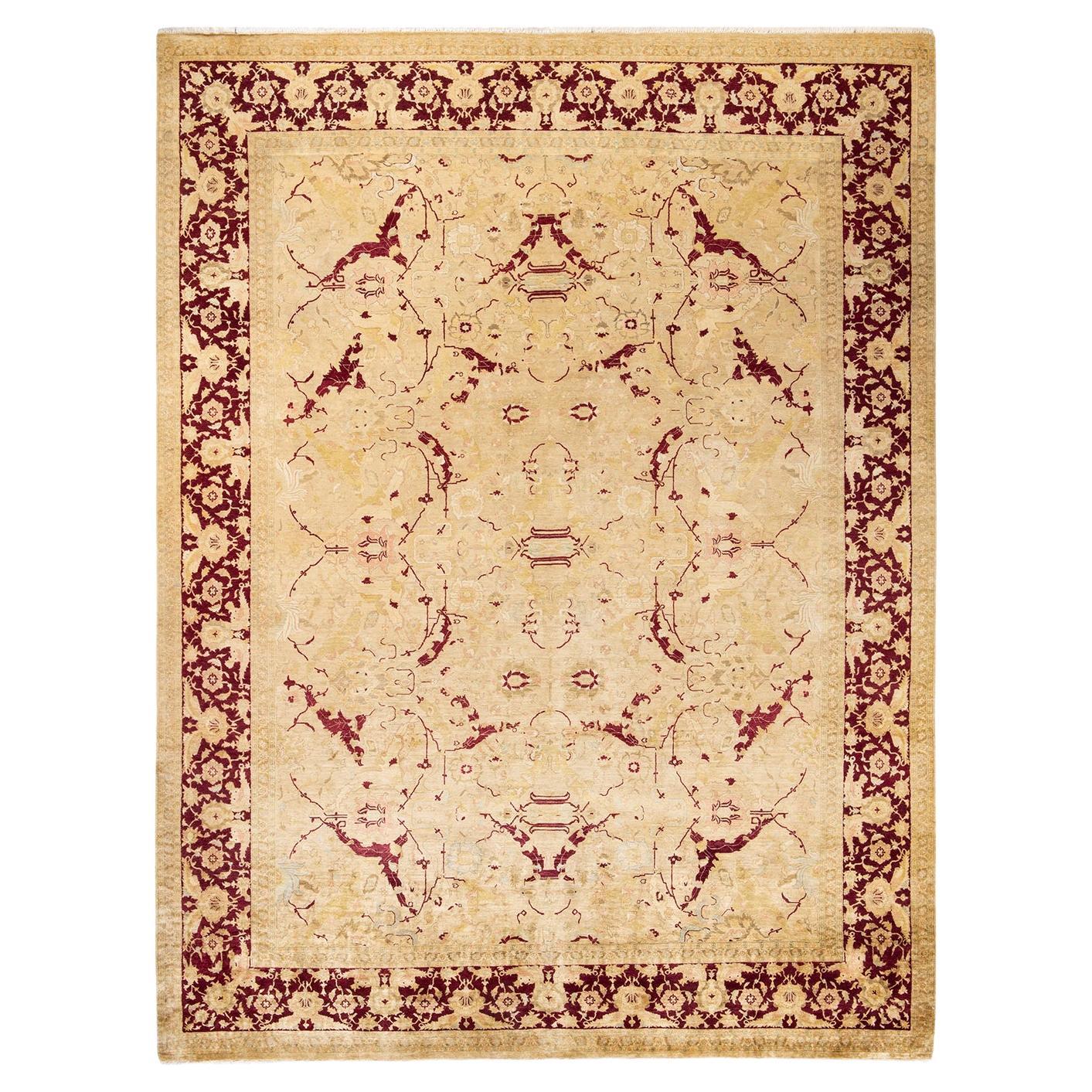 One-Of-A-Kind Hand Made Traditional Mogul Ivory Area Rug