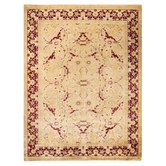 One-Of-A-Kind Hand Made Traditional Mogul Ivory Area Rug