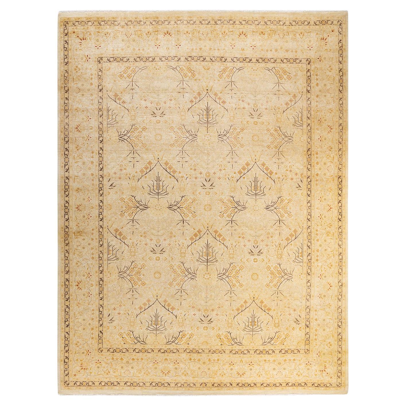 One-Of-A-Kind Hand Made Traditional Mogul Ivory Area Rug