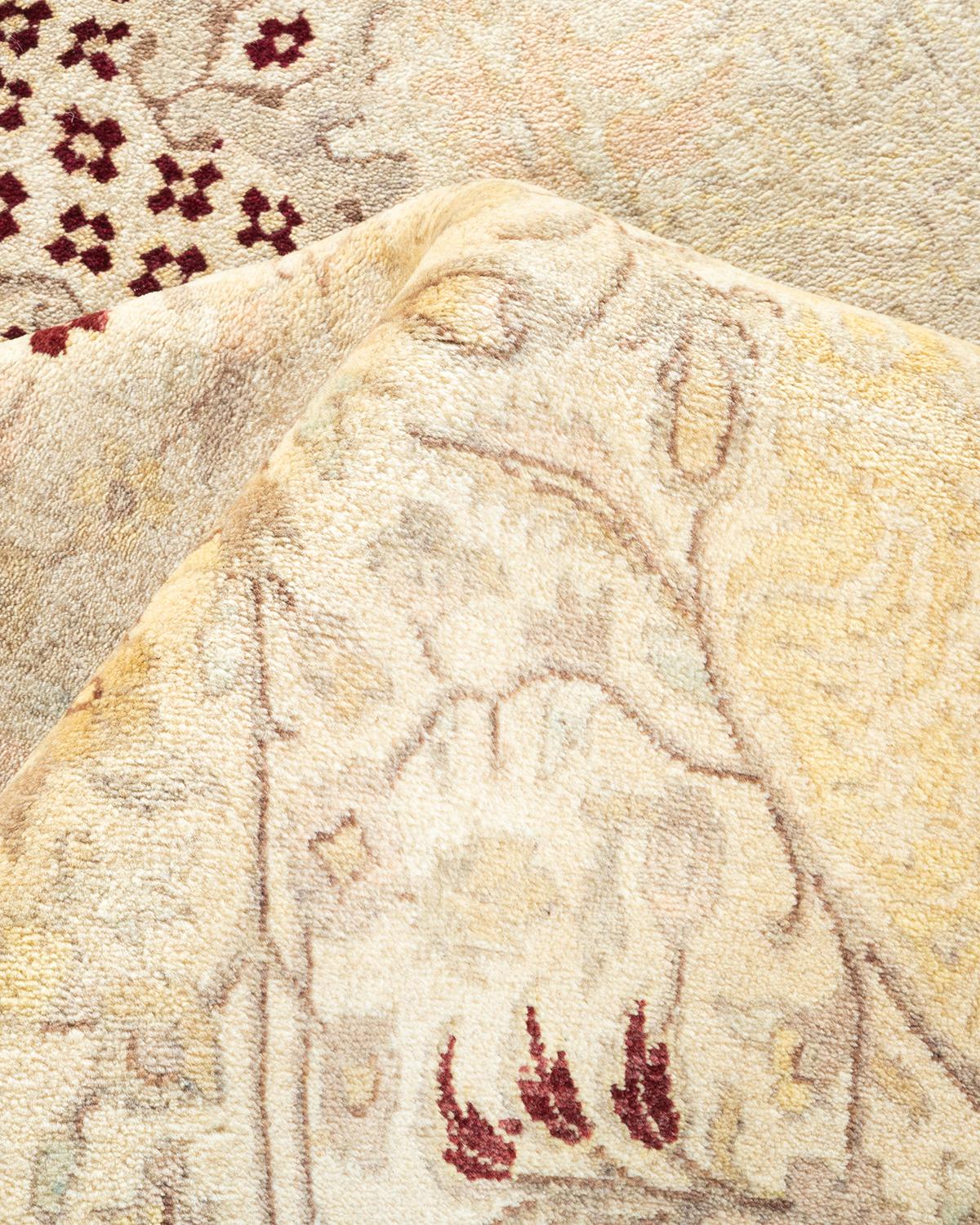 Other One-Of-A-Kind Hand Made Traditional Mogul Ivory Area Rug For Sale