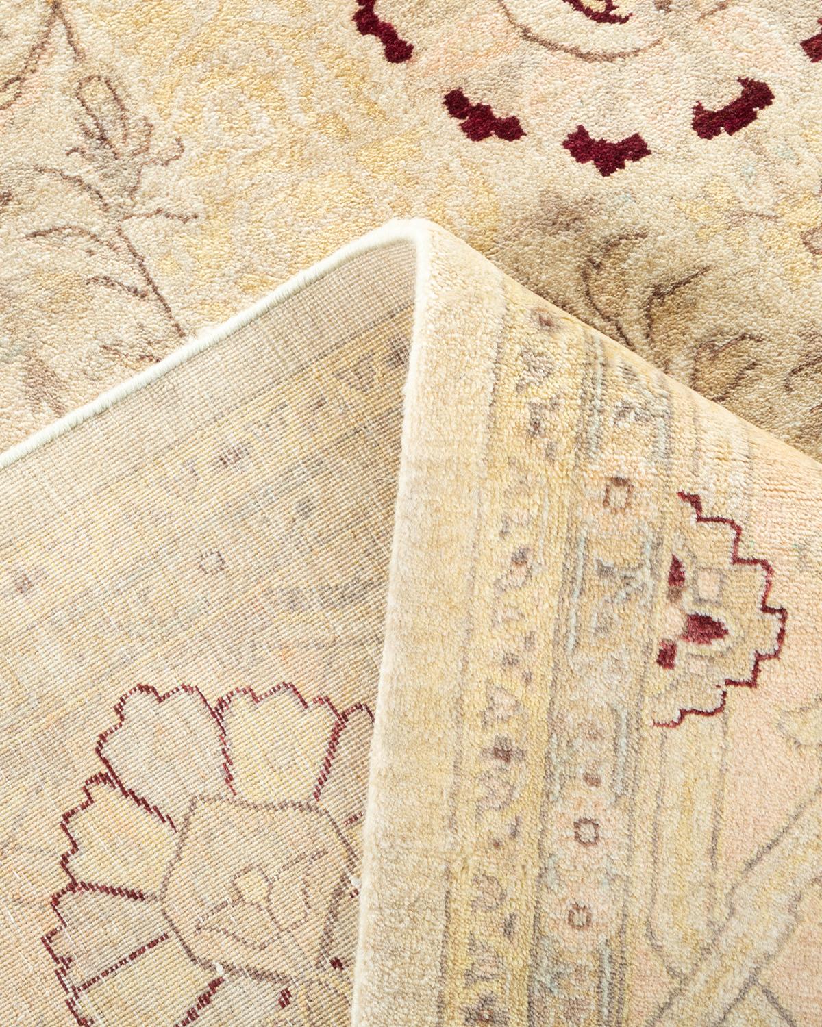 Pakistani One-Of-A-Kind Hand Made Traditional Mogul Ivory Area Rug For Sale