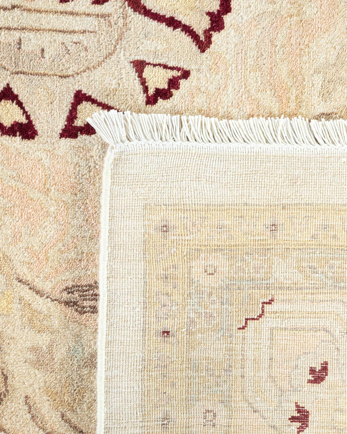 Hand-Knotted One-Of-A-Kind Hand Made Traditional Mogul Ivory Area Rug For Sale