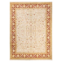 One-of-a-Kind Hand Made Traditional Mogul Ivory Area Rug