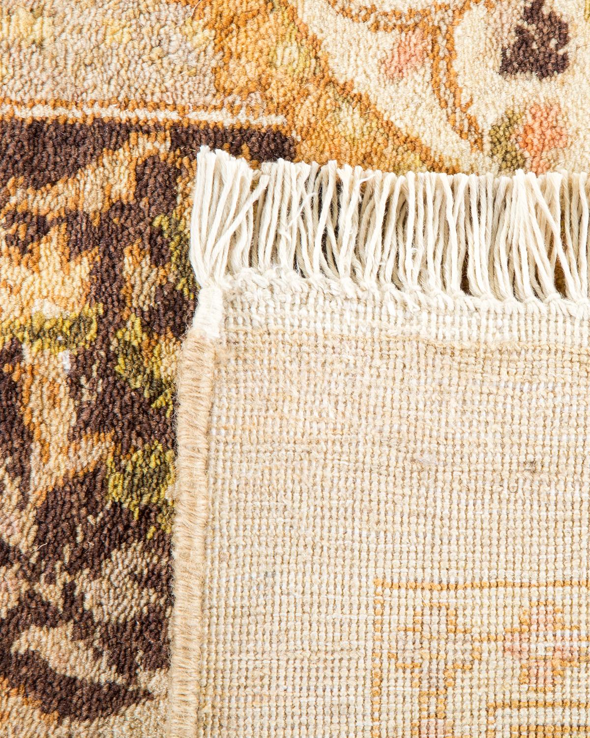 Hand-Knotted One-of-a-kind Hand Made Traditional Mogul Ivory Area Rug For Sale