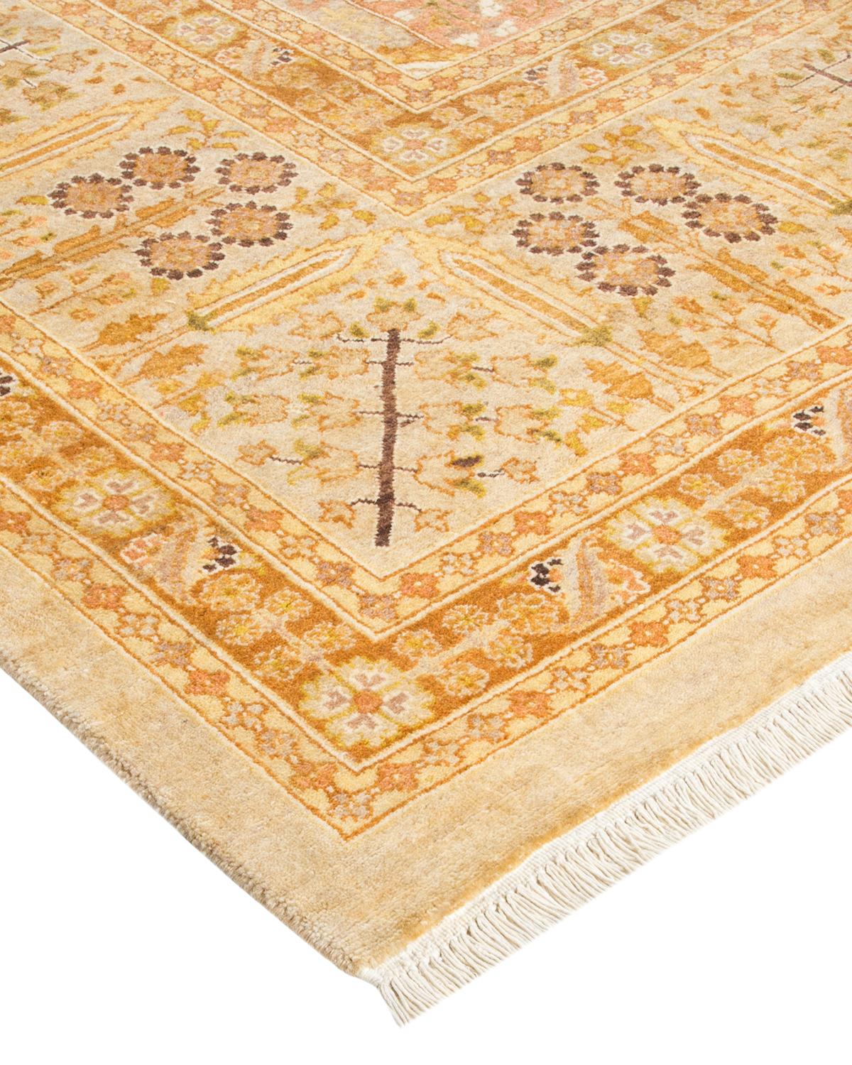 Wool One-of-a-kind Hand Made Traditional Mogul Ivory Area Rug For Sale