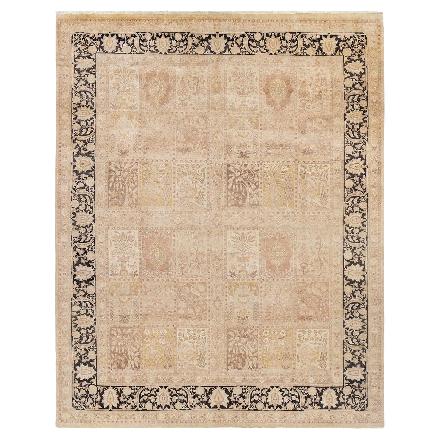 Tapis traditionnel ivoire Mogul unique en son genre fabriqué à la main