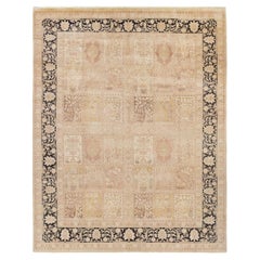 Tapis traditionnel ivoire Mogul unique en son genre fabriqué à la main